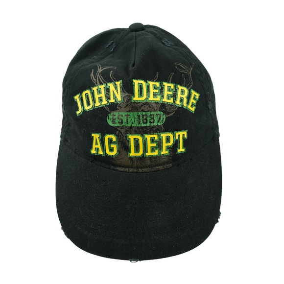 John Deere Hat Cap Ag Dept Tractors Black Yellow Green Distressed S/M Strapback - Picture 1 of 12